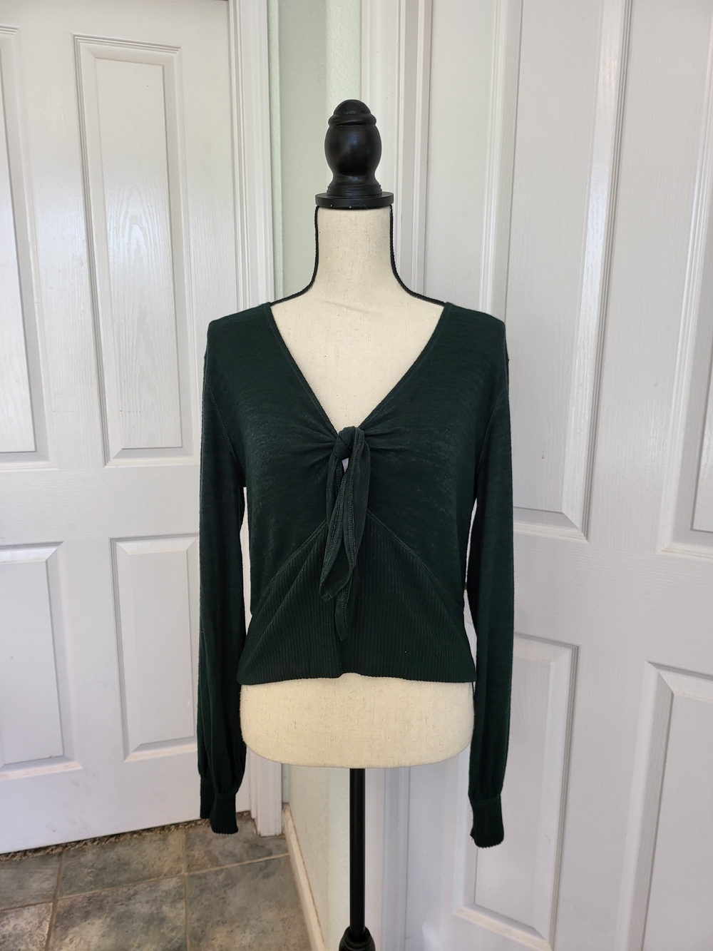Abercrombie & Fitch Dark Green Knit Top with Front Tie